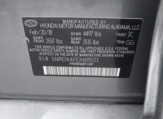 5NPE24AF5JH695123 2018 2018 Hyundai Sonata- SE 9