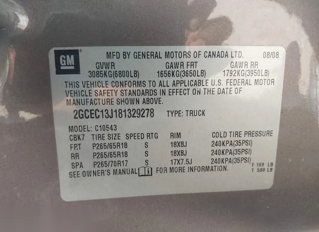 2GCEC13J181329278 2008 2008 Chevrolet Silverado 1500- LT1 9