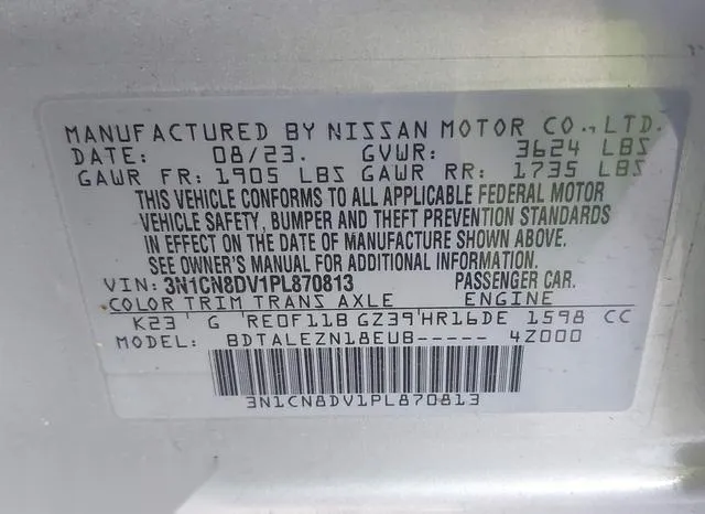 3N1CN8DV1PL870813 2023 2023 Nissan Versa- 1-6 S Xtronic Cvt 9