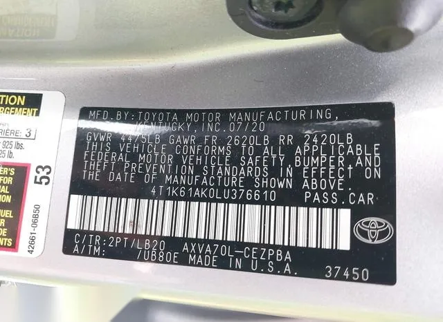 4T1K61AK0LU376610 2020 2020 Toyota Camry- Xse 9