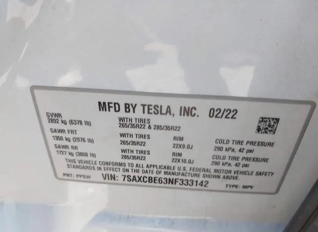 7SAXCBE63NF333142 2022 2022 Tesla Model X- Plaid Tri Motor A 9