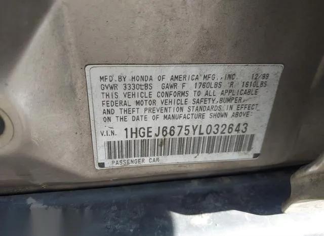 1HGEJ6675YL032643 2000 2000 Honda Civic- LX 9