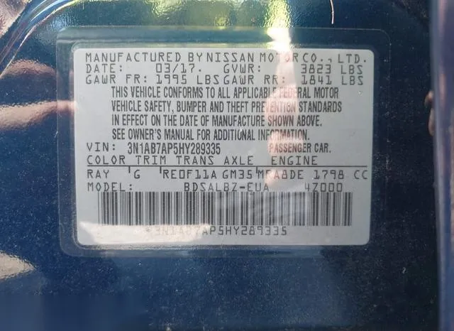 3N1AB7AP5HY289335 2017 2017 Nissan Sentra- S 9