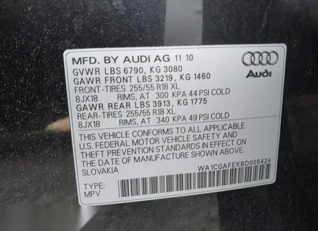 WA1CGAFEXBD005424 2011 2011 Audi Q7- 3-0T Premium 9