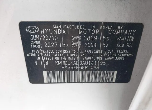 KMHDU4AD3AU141195 2010 2010 Hyundai Elantra- Gls 9