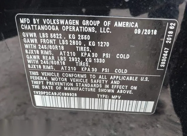 1V2DP2CA9JC599928 2018 2018 Volkswagen Atlas- 2-0T Se/2-0T 9