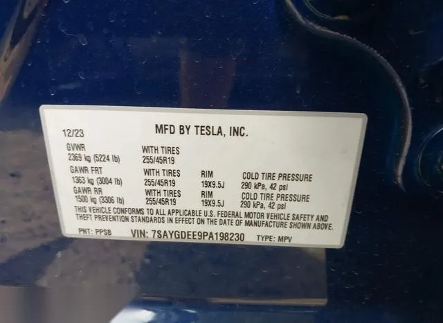 7SAYGDEE9PA198230 2023 2023 Tesla Model Y- Awd/Long Range Du 9