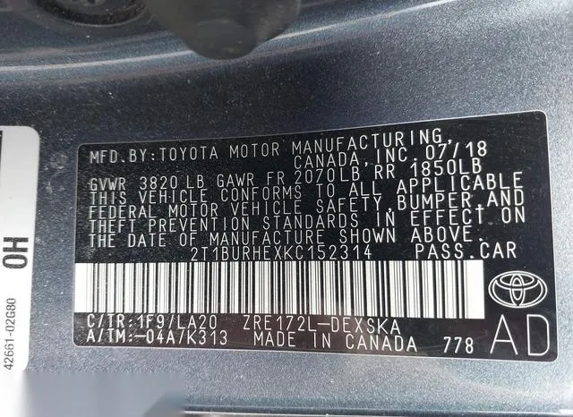 2T1BURHEXKC152314 2019 2019 Toyota Corolla- Xse 9