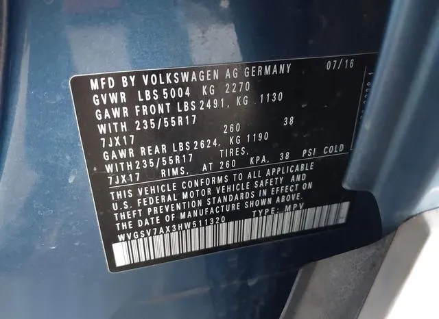 WVGSV7AX3HW511320 2017 2017 Volkswagen Tiguan- 2-0T Wolfsbu 9