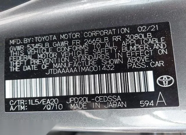 JTDAAAAA1MA001432 2021 2021 Toyota Mirai- Xle 9