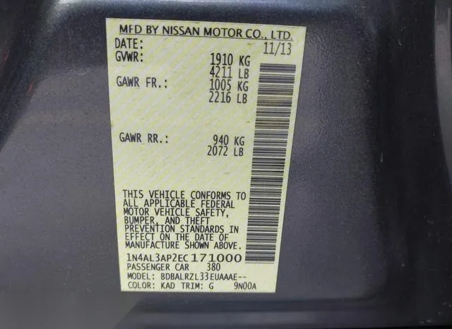 1N4AL3AP2EC171000 2014 2014 Nissan Altima- 2-5 S 9