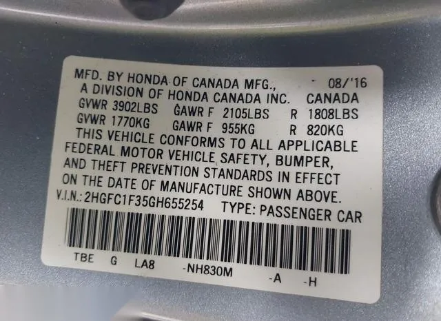 2HGFC1F35GH655254 2016 2016 Honda Civic- Ex-T 9