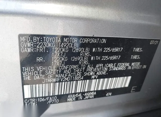 JTMRWRFV2MD118854 2021 2021 Toyota RAV4- Hybrid Xle 9