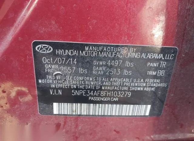 5NPE34AF8FH103279 2015 2015 Hyundai Sonata- Sport 9