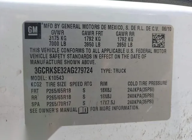 3GCRKSE32AG279724 2010 2010 Chevrolet Silverado 1500- LT 9