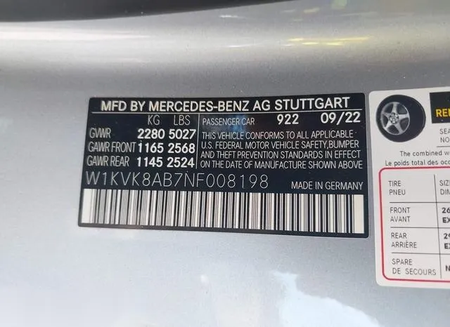 W1KVK8AB7NF008198 2022 2022 Mercedes-Benz Amg Sl 55- 4Matic 9