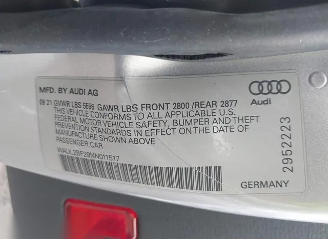 WAUL2BF29NN011517 2022 2022 Audi A6- Premium Plus 55 Tfsi Qu 9