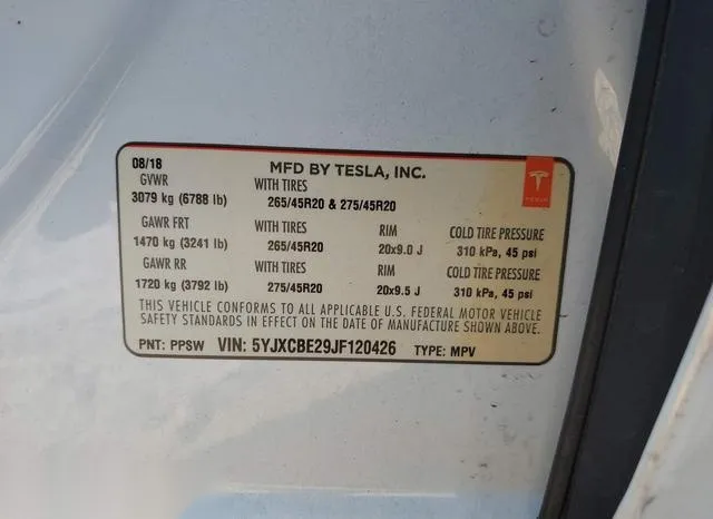 5YJXCBE29JF120426 2018 2018 Tesla Model X- 100D/75D/P100D 9