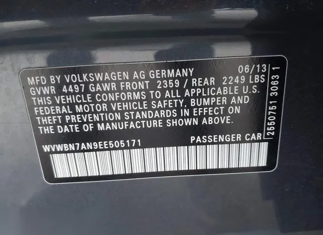 WVWBN7AN9EE505171 2014 2014 Volkswagen CC- 2-0T Sport 9