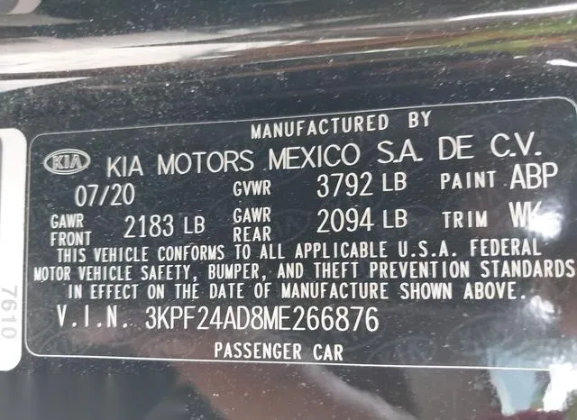 3KPF24AD8ME266876 2021 2021 KIA Forte- Lxs 9