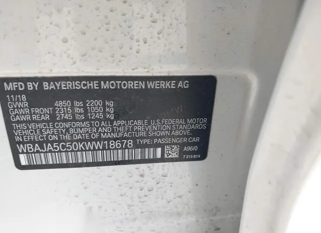 WBAJA5C50KWW18678 2019 2019 BMW 5 Series- 530I 9