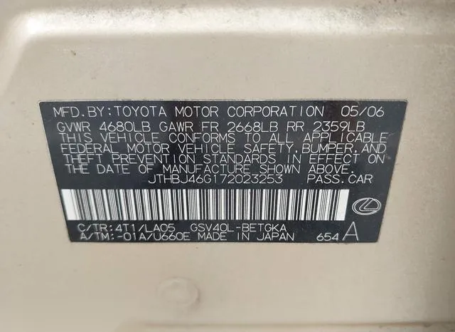 JTHBJ46G172023253 2007 2007 Lexus ES- 350 9