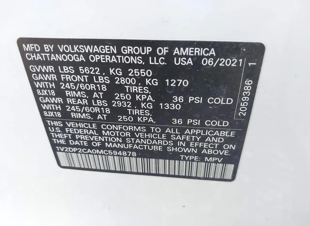 1V2DP2CA0MC594878 2021 2021 Volkswagen Atlas- 2-0T Se 9