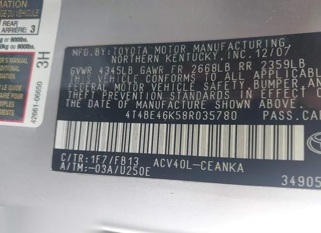 4T4BE46K58R035780 2008 2008 Toyota Camry- LE 9