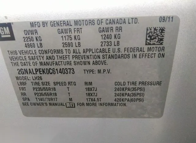 2GNALPEK0C6140373 2012 2012 Chevrolet Equinox- 2LT 9