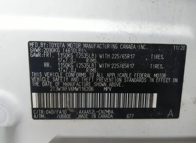 2T3W1RFV6MW116206 2021 2021 Toyota RAV4- Xle 9