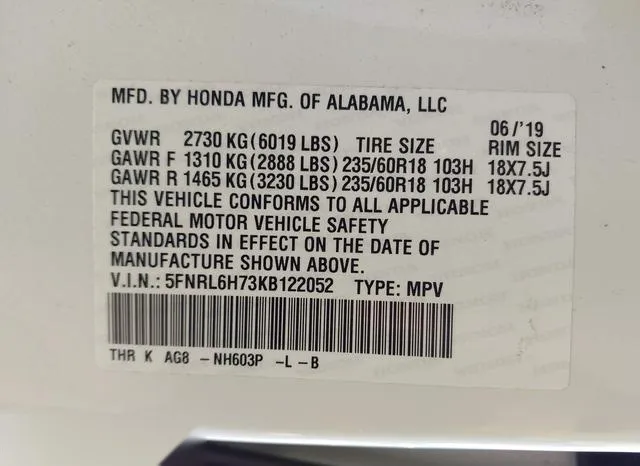 5FNRL6H73KB122052 2019 2019 Honda Odyssey- Ex-L 9