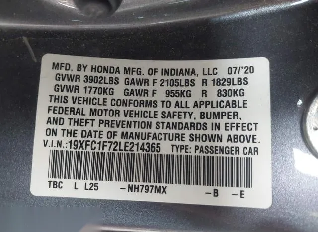 19XFC1F72LE214365 2020 2020 Honda Civic- Ex-L 9