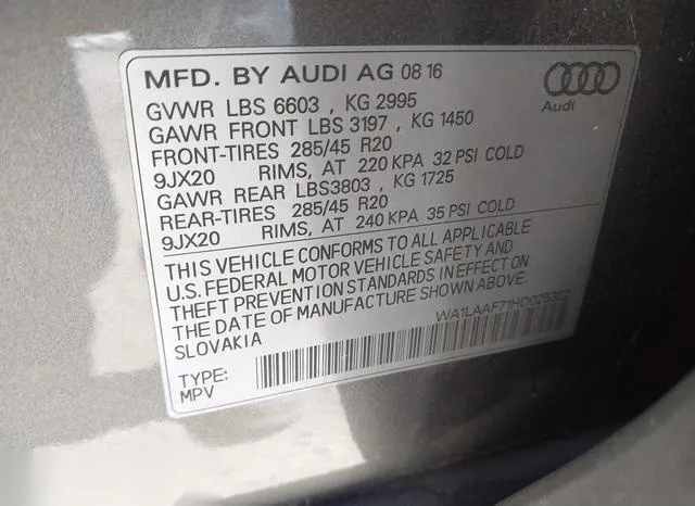 WA1LAAF71HD025332 2017 2017 Audi Q7- 3-0T Premium 9