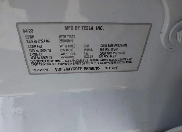 7SAYGDEE1PF760785 2023 2023 Tesla Model Y- Awd/Long Range D 9