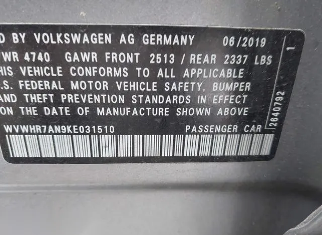 WVWHR7AN9KE031510 2019 2019 Volkswagen Arteon- 2-0T Sel R-Line 9