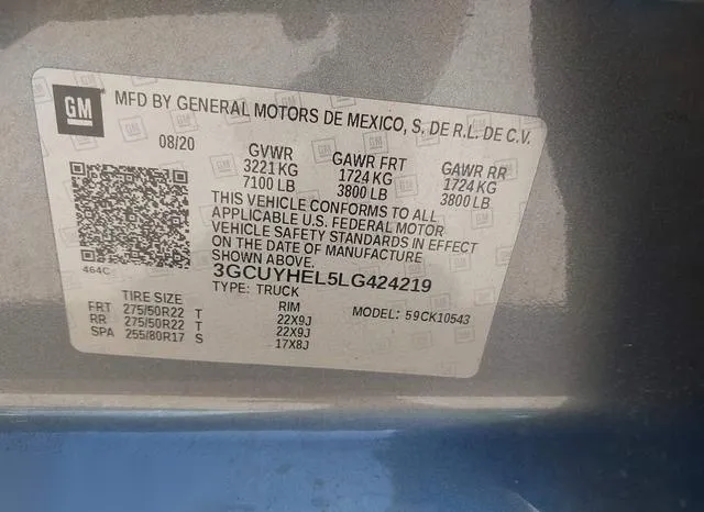 3GCUYHEL5LG424219 2020 2020 Chevrolet Silverado 1500- 4Wd 9