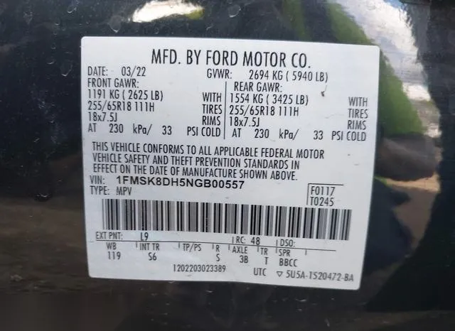 1FMSK8DH5NGB00557 2022 2022 Ford Explorer- Xlt 9