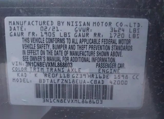 3N1CN8EVXML868603 2021 2021 Nissan Versa- Sv Xtronic Cvt 9