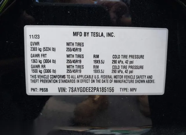 7SAYGDEE2PA185156 2023 2023 Tesla Model Y- Awd/Long Range Du 9