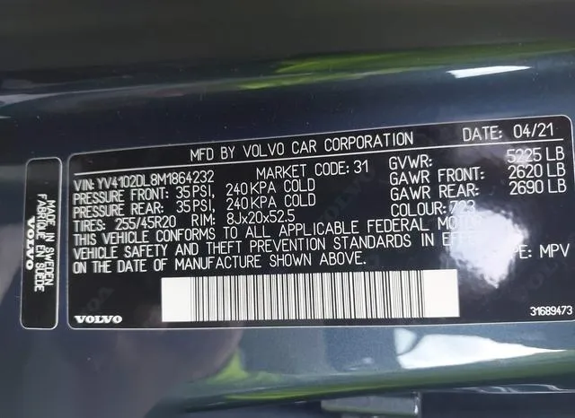 YV4102DL8M1864232 2021 2021 Volvo XC60- T5 Inscription 9