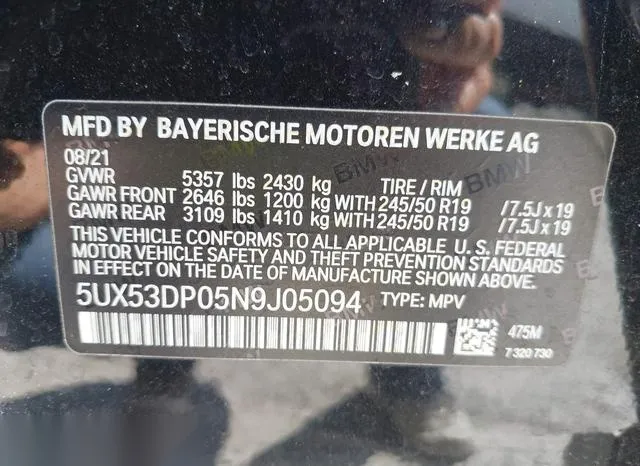 5UX53DP05N9J05094 2022 2022 BMW X3- Xdrive30I 9