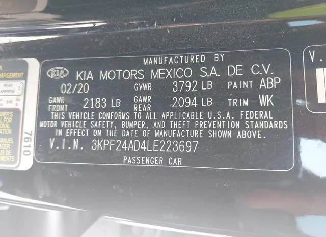 3KPF24AD4LE223697 2020 2020 KIA Forte- Lxs 9