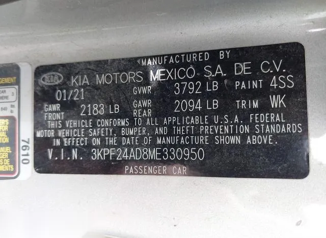 3KPF24AD8ME330950 2021 2021 KIA Forte- Lxs 9