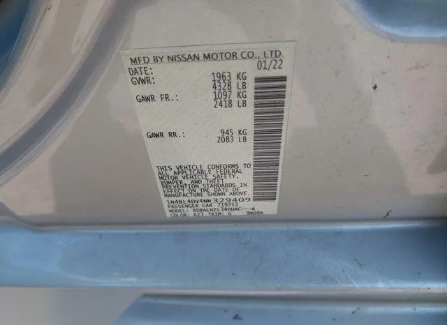 1N4BL4DV4NN329409 2022 2022 Nissan Altima- Sv Fwd 9