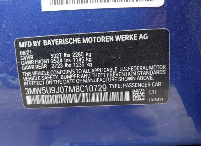 3MW5U9J07M8C10729 2021 2021 BMW 3 Series- M340I Xdrive 9