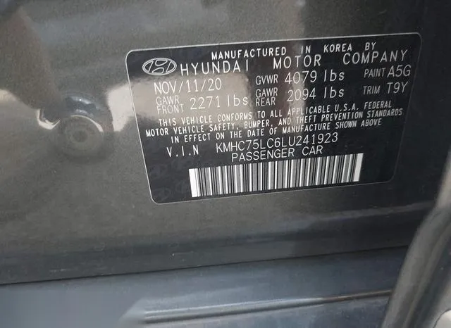 KMHC75LC6LU241923 2020 2020 Hyundai Ioniq- Hybrid SE 9