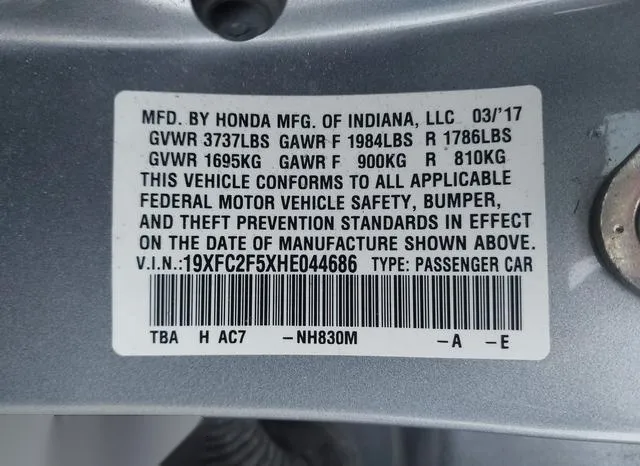 19XFC2F5XHE044686 2017 2017 Honda Civic- LX 9