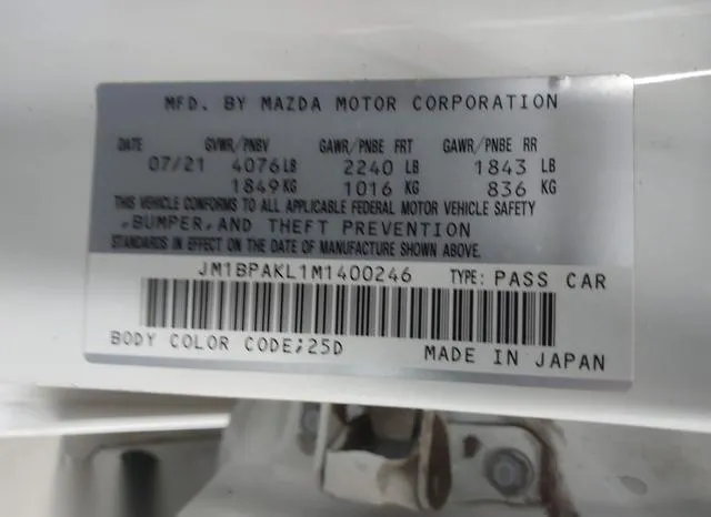 JM1BPAKL1M1400246 2021 2021 Mazda 3- Select 9