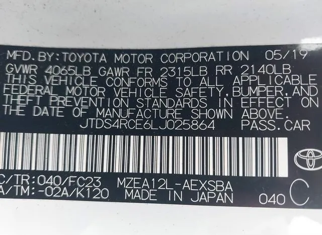 JTDS4RCE6LJ025864 2020 2020 Toyota Corolla- SE 9