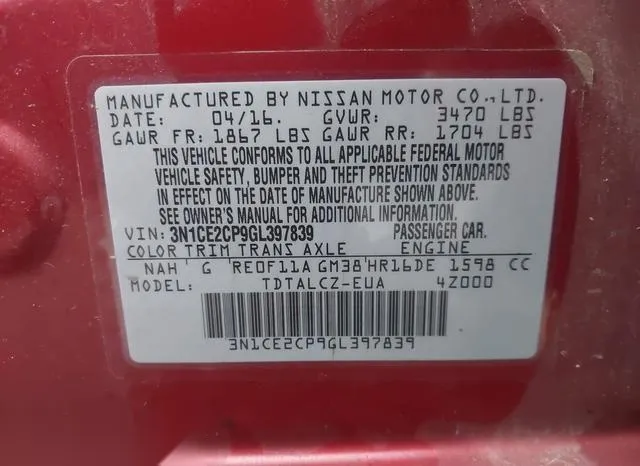 3N1CE2CP9GL397839 2016 2016 Nissan Versa- Note S Plus 9